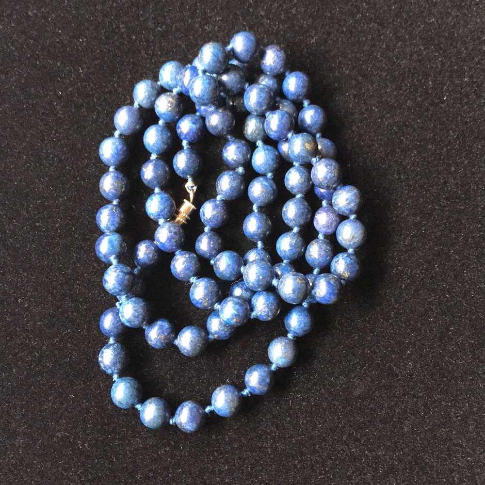 Vintage Genuine Blue Lapis Lazuli Knotted Necklace